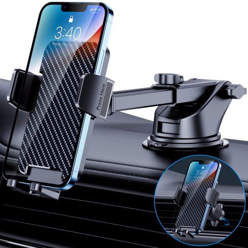 Car Phone Holder Mount [Bumpy Roads Friendly] Phone Mount for Car Dashboard Windshield Air Vent Universal Cell Phone Automobile Cradles Hands-Free Phone Stand for Car Fit iPhone Android Smartphones
