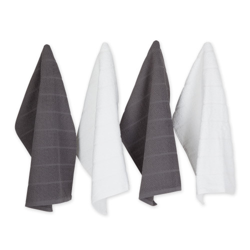 DII Basic Chef Collection, Assorted Terry Kitchen Towel Set, Dishtowel Set, Gray, 4 Piece