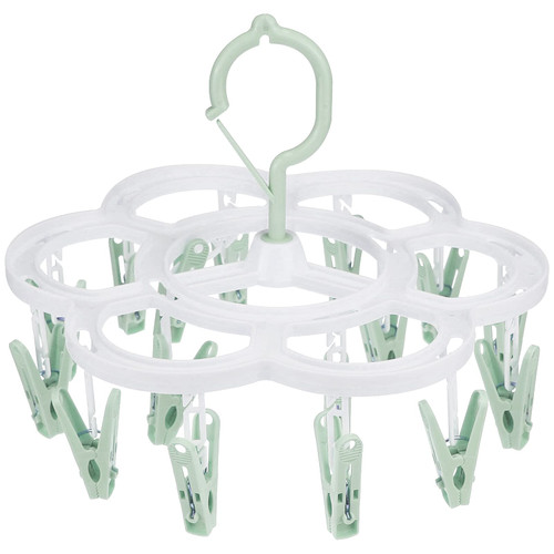 Clothespin Rack Laundry Drying Rack,Clothes Hangers with 16 Clips,Clip Hanger Drip Hanger for Drying Underwear,Baby Clothes,Socks,Bras,Towel,Pants,Hat,Scarf,Cloth Diapers,Gloves (Light Green)