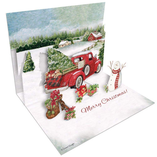 LANG Santa's Truck Pop-Up Christmas Cards, 8 Cards & 8 Envelopes in Sturdy Keepsake Box, Full-Color Artwork, Linen-Embossed Paper Stock, Added Embellishments (2005104)