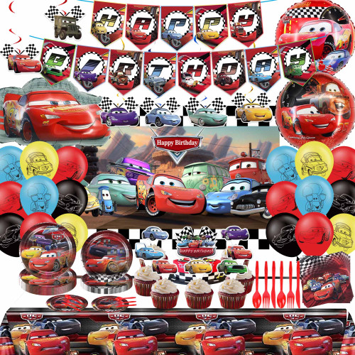 Cars Birthday Party Supplies, Lightning McQueen Birthday Party Supplies Decorations Include Banner, Foil Balloons, Tablecloth, Plates, Backdrop and Forks for Kids Cars Birthday Party Supplies, Lightning McQueen Birthday Party Supplies Decorations Include Banner, Foil Balloons, Tablecloth, Plates, Backdrop and Forks for Kids