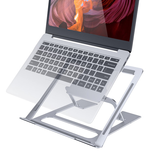 Aluminum Laptop Stand for Desk, Jueruo Ergonomic Laptop Riser Holder, Adjustable Notebook Computer Stand for MacBook, Dell XPS, HP, Samsung, Lenovo More 10-17" Laptops (Silver)