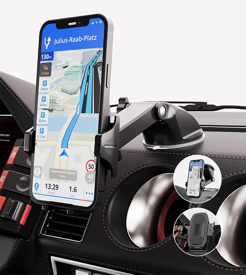 3in1 Phone Mount for Car, Military-Grade Suction & Stable Hook, Long Arm Suction Car Phone Holder, Super Stable Universal Cell Phone Holder Mount Dashboard Windshield Vent Compatible Fit All Phone.