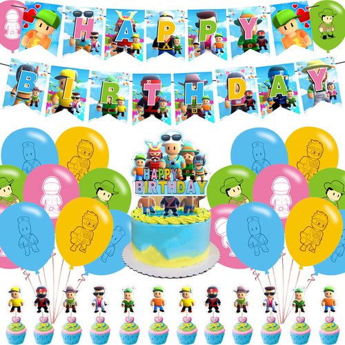 Stumble Guys Theme Party Decorations,Stumble Guys Birthday Party Supplies Includes Banner - Cake Topper - 12 Cupcake Toppers - 18 Balloons Stumble Guys Theme Party Decorations,Stumble Guys Birthday Party Supplies Includes Banner - Cake Topper - 12 Cupcake Toppers - 18 Balloons