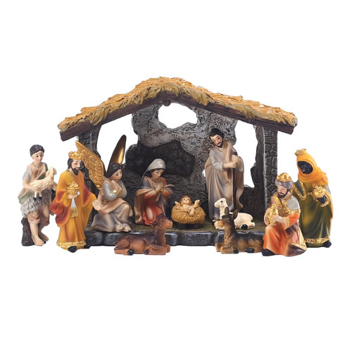 URMAGIC 12-Piece Christmas Nativity Set,2-4 Inch Tall Nativity Scene Set with A Stable and 11 Pcs Nativity Figures,Resin Christmas Village Nativity Scene Statues,Holy Family Nativity Figurine Set