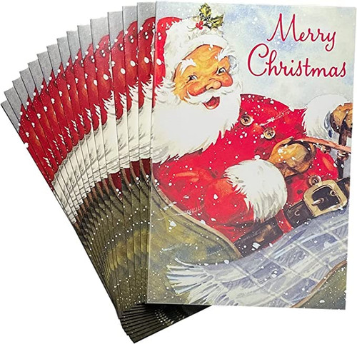 SHADE TREE GREETINGS Christmas Secular Boxed Greeting Card Multi-Pack Set (4x6) by Fravessi | 16 Cards + 17 Envelopes (Cartoon Santa)