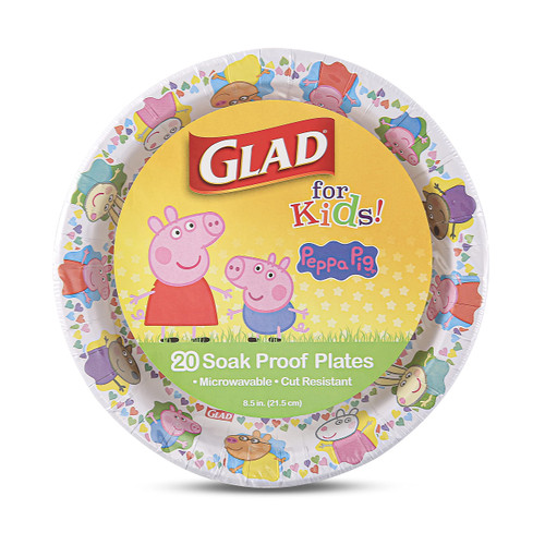Glad for Kids 8.5 inch Peppa Pig Friends Paper Plates, 20 Ct | Disposable Paper Plates with Peppa Pig Characters | Heavy Duty Soak Proof Microwavable Cut Resistant Paper Plates for Everyday Use