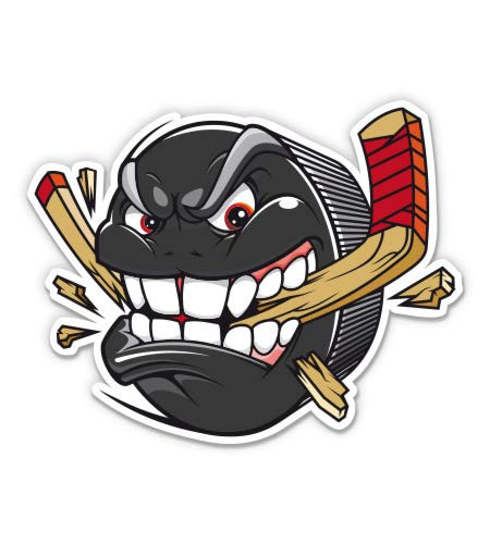 Angry Hockey Puck - 3" Vinyl Sticker - for Car Laptop Water Bottle Phone - Waterproof Decal
