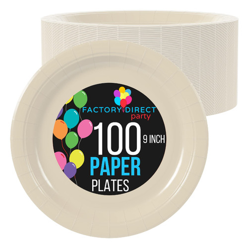 Exquisite Ivory Paper Plates 9 Inch 100 Count - Ivory 9 Inch Paper Plates - Bulk Paper Plates Ivory Disposable Plates - Great For Any Event - Disposable Cake Plates Paper Plate Ivory