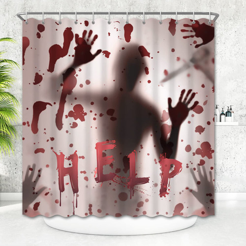 Halloween Shower Curtain,Scary Bathroom Window Curtain,Bloody Horror Bathtub Curtain,Help Me Bloody Hands Curtain with Hooks,72 Inchx72 Inch