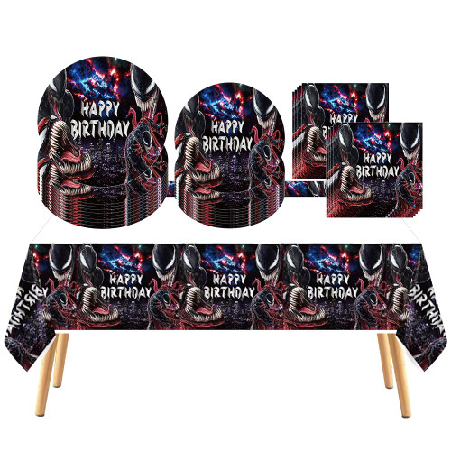 41 pcs Venom Themed Party Supplies, 20 Plates, 20 Napkins and 1 Tablecloth, Birthday Party Decorations for Boys and Girls