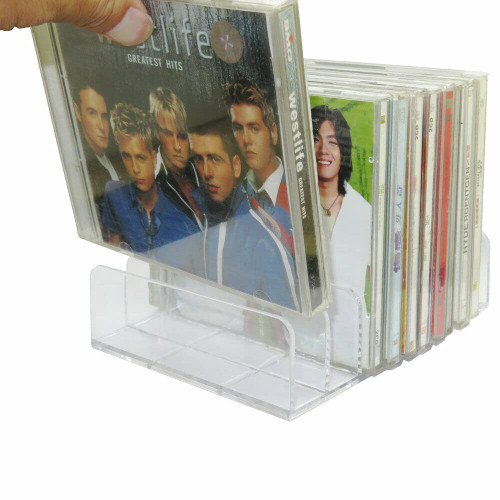 Pmsanzay DVD Storage Box - Clear Acrylic - Stackable DVD and CD Holder, CD Display Rack CD Organizer Stand - Holds up to 14 Standard CD Cases for Media Shelf Storage and Organization - No DVD