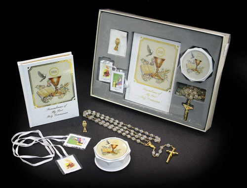 First Communion Gift Set Containing: Communion Missal, Rosary, Pin First Communion Gift Set Containing: Communion Missal, Rosary, Pin