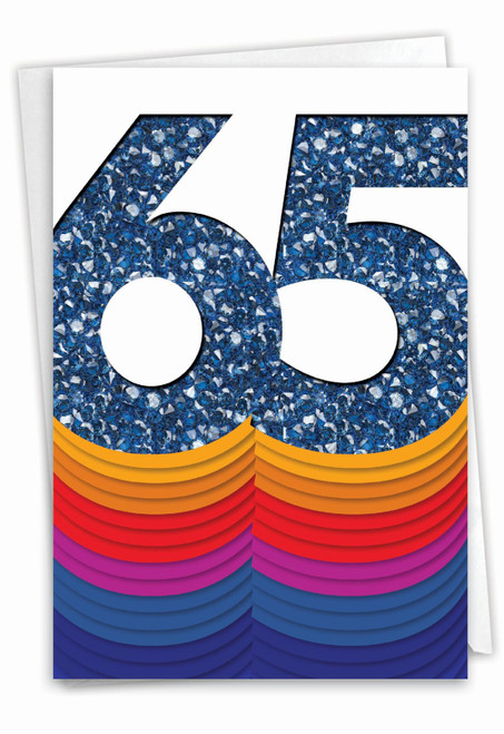 NobleWorks - 65th Milestone Birthday Card with Envelope - Fun Notecard for 65 Year Old, Stationery Congrats (Not Foil, Sparkled, or 3D) - Bold Milestones 65 C6110OMBG