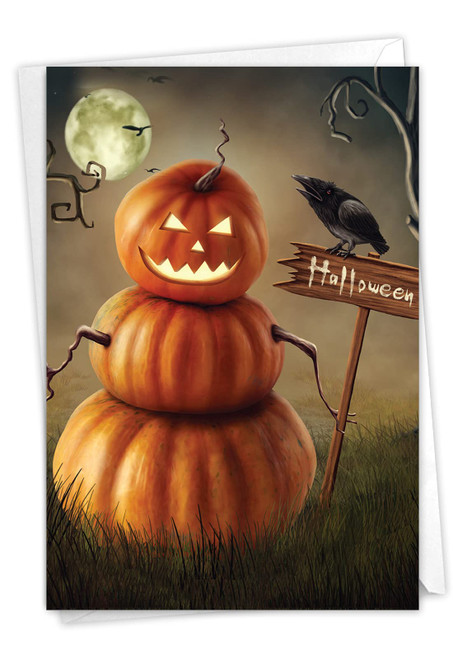 The Best Card Company - 1 Happy Halloween Card with Envelope - Fun Spooky and Festive Card for Halloween - Spooky Pumpkins C4962AHWG