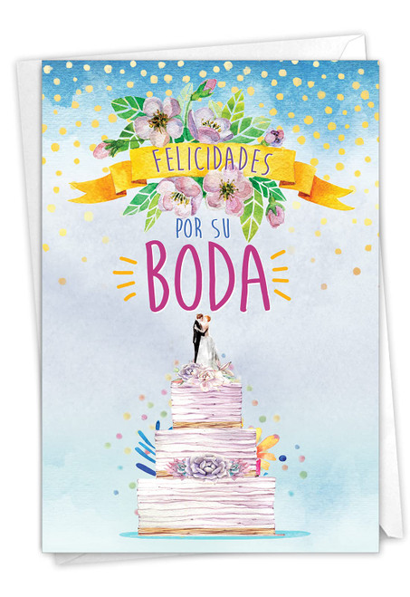 NobleWorks Felicidades Por Su Boda - Wedding Congratulations Greeting Card with Envelope (4.63 x 6.75 Inch) - C8831WDG-SL