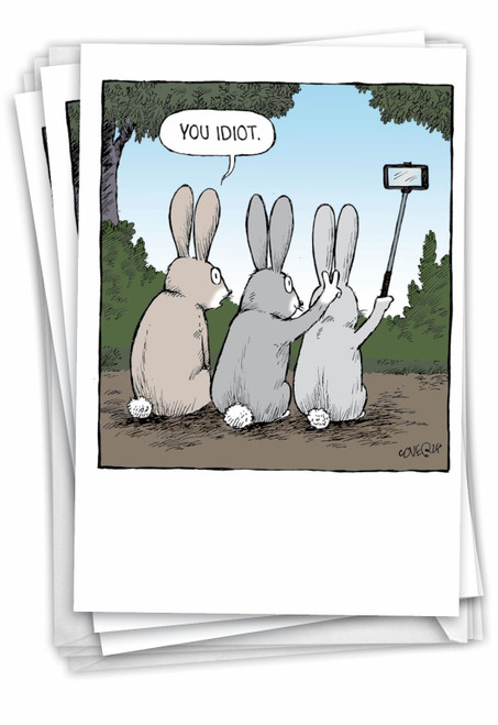 NobleWorks - Pack of 3 Hilarious Birthday Greeting Cards with Envelopes (1 Designs, 3 Each) - Bunny Selfies C2750BDG-C3x1