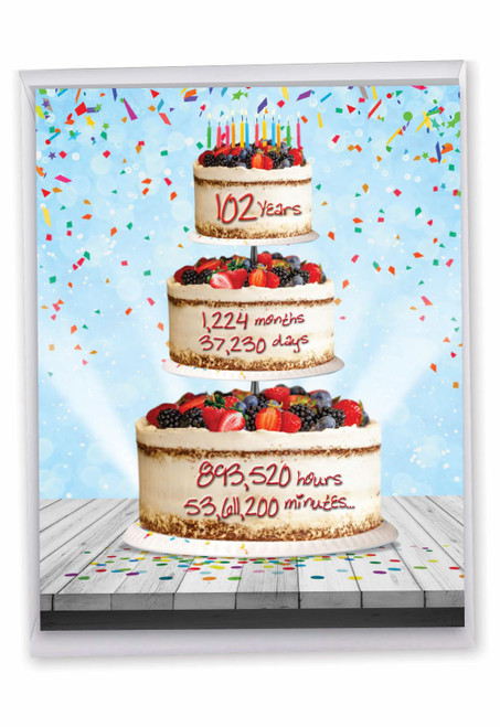 NobleWorks - Milestone Birthday Card with Envelope (Letterhead 8.5 x 11 Inch) - 102 Year Time Count J2775MBG