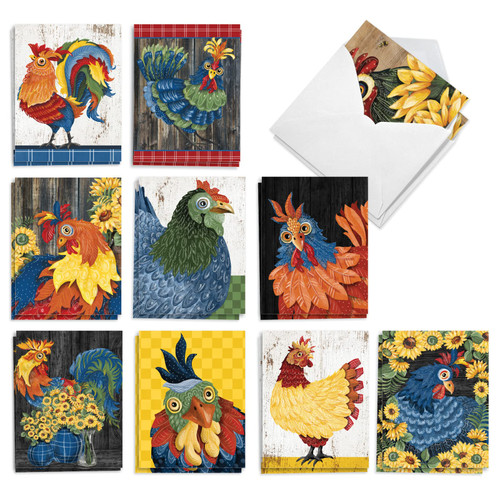 The Best Card Company - 20 Blank Notes with Envelopes - All Occasion Animal Assortment (10 Designs, 2 Each) - Spring Chickens AM2829OCB-B2x10