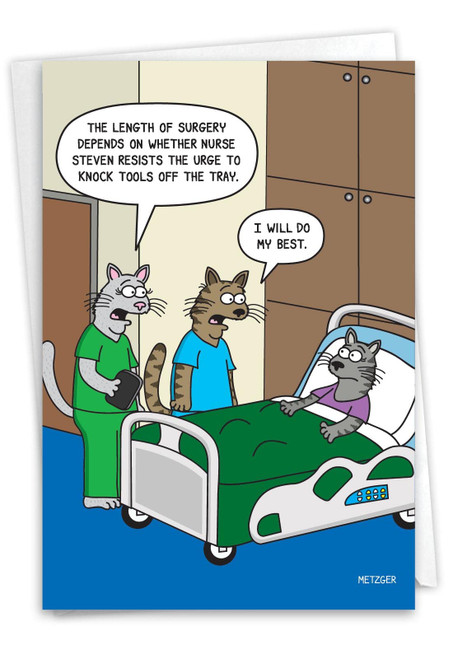 NobleWorks Hilarious Get Well Greeting Card with 5 x 7 Inch Envelope (1 Card) Surgery Cats C10268GWG
