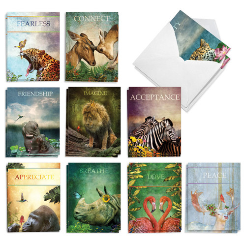 The Best Card Company 20 Assorted Blank Notecards Boxed Set 4 x 5.12 Inch with Envelopes (10 Designs, 2 Each) Inspiring Wildlife AM10211OCB-B2x10