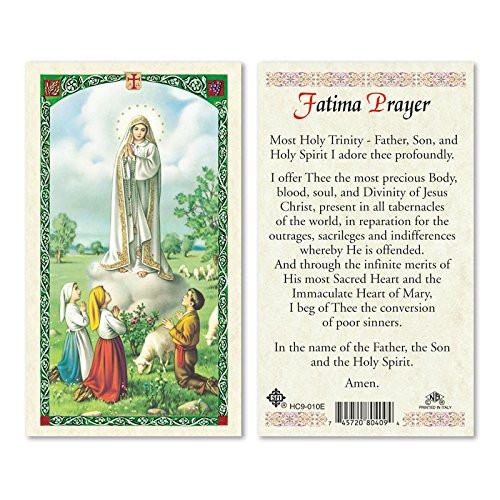 Saint Francis Cromo OUR LADY OF FATIMA ENGLISH HOLY CARD LAMINATED PRAYER CARDS