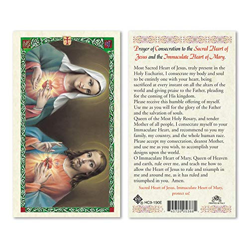 Saint Francis Cromo SACRED HEARTS OF JESUS & MARY ENGLISH SPANISH HOLY CARD LAMINATED PRAYER CARDS