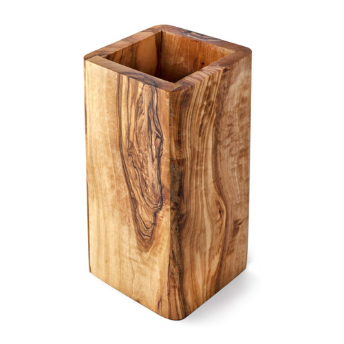 Forest Decor Wooden Utensil Holder - Olive Wood Kitchen Organizer Tool - Rustic Farmhouse Utensil Holder - Wooden Spoons Holder for Countertop - Wood Cooking Utensil Crock - Wood Kitchen Accessories
