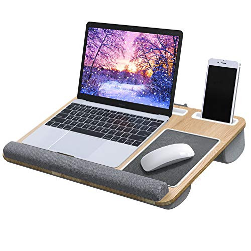 Lap Desk - Laptop Lap Desk with Mouse & Wrist Pad for Notebook, MacBook, Tablet, Laptop Stand with Tablet, Pen & Phone Holder, Fits up to 17 Laptop by HUANUO (Wood Grain)