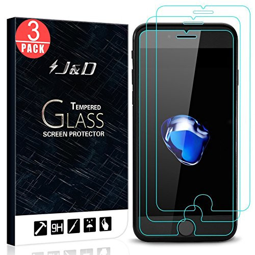J&D Compatible for 3-Pack iPhone 8 Plus/iPhone 7 Plus Glass Screen Protector, [Tempered Glass] [Not Full Coverage] Ballistic Glass Screen Protector for Apple iPhone 8 Plus Screen Protector