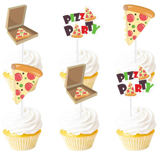 18pcs Colorful Glitter Pizza Party Dessert Cupcake Topper Baby Shower Fast Food Theme Decor Supplies Boys Girls Happy Birthday Decorations