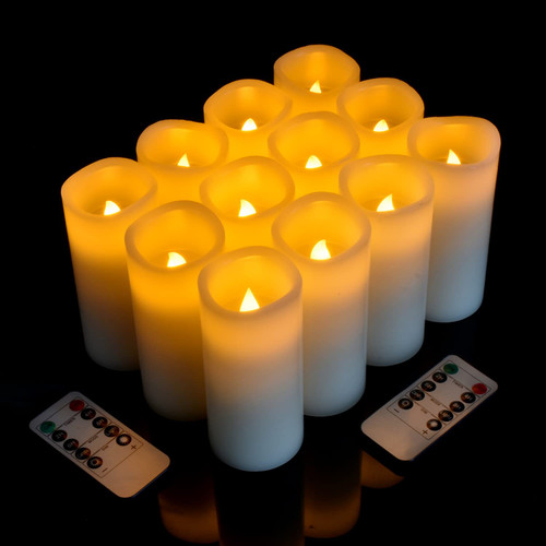Vickiss Flameless Candles LED Candles Set of 12 (D2.2 X H 5") Battery Operated Candles Flickering Bulb Pillar Ivory Real Wax Electric Candles with Remote and Timer for Home Decoration Vickiss Flameless Candles LED Candles Set of 12 (D2.2 X H 5") Battery Operated Candles Flickering Bulb Pillar Ivory Real Wax Electric Candles with Remote and Timer for Home Decoration