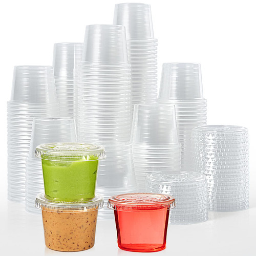 [400 Sets - 1 oz] Disposable Plastic Portion Cups with Lids, Small Plastic Condiment Containers for Sauce, 1 oz Jello Shot Cups, Souffle Cups
