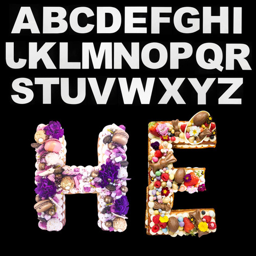 FVVMEED 26 Alphabet Cake Stencils Mold DIY Baking Stencil Flat Plastic Template Cookies Decorating Cutting Letter Outlines Mould Maker Birthday Cakes Design Valentine's Day Anniversary Party, 10Inch