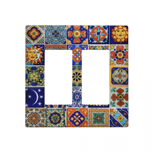 Talavera Mexican Tiles Double Gang Rocker Decorative Light Switch Cover,2-Gang Decorator Wall Plate Switch Plate Cover Receptacle Outlet Cover,Size 4.50" X 4.57"inch Talavera Mexican Tiles Double Gang Rocker Decorative Light Switch Cover,2-Gang Decorator Wall Plate Switch Plate Cover Receptacle Outlet Cover,Size 4.50" X 4.57"inch