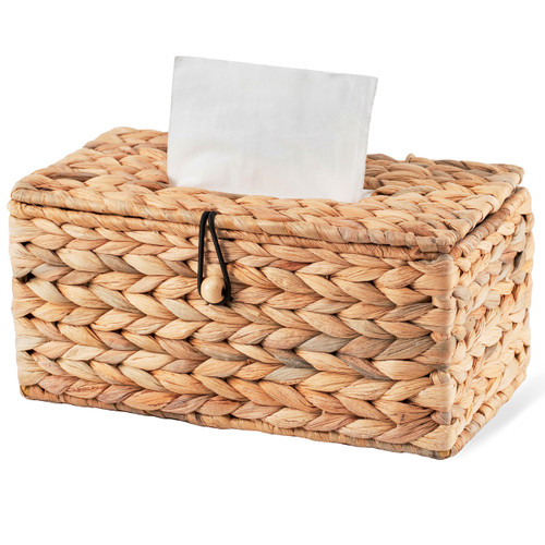 KOLWOVEN Tissue Box Holder, Tissue Box Cover Rectangular, Rattan Wicker Rectangle Tissues Box Cover, Boho Decorative Woven Facial Tissue Holder on Table and Barthroom (Rectangle)