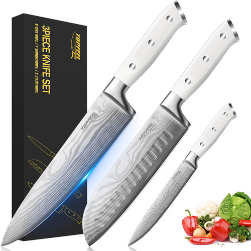 Professional Chef Knife Set 7CR17MOV German High Carbon Stainless Steel Japanese Knives 3PCS - 8" Chef's Knife & 7"Santoku Knife& 5" Utility Knife, White Sharp Kitchen Knife Set with Gift Box Professional Chef Knife Set 7CR17MOV German High Carbon Stainless Steel Japanese Knives 3PCS - 8" Chef's Knife & 7"Santoku Knife& 5" Utility Knife, White Sharp Kitchen Knife Set with Gift Box