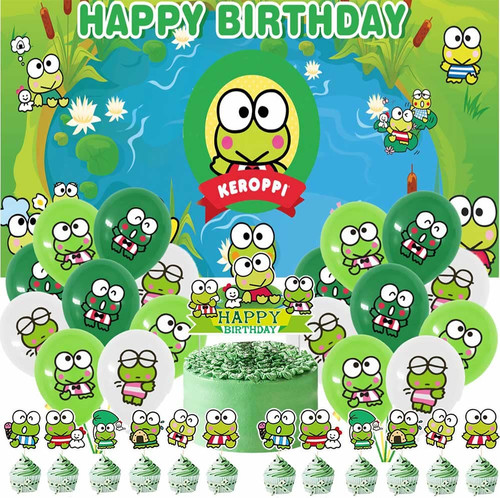 Frog Keroppi Birthday Party Supplies Decorations Cake Topper Balloons Favors Backdrop Banner Decor
