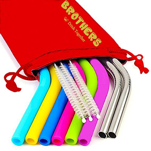 BROTHERS Silicone Straws for 30/20 oz Tumbler & Stainless Steel Straws Bundle - 6 Silicone Straws for Yeti-Tervis-Rtic-Ozark-Bubba + 3 Brushes + 2 Metal Straws - Reusable Drinking Straws Extra Long BROTHERS Silicone Straws for 30/20 oz Tumbler & Stainless Steel Straws Bundle - 6 Silicone Straws for Yeti-Tervis-Rtic-Ozark-Bubba + 3 Brushes + 2 Metal Straws - Reusable Drinking Straws Extra Long