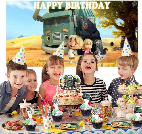 Trash Truck Party Supplies Birthday Decorations Plates Banner Kids Cake Toppers Set Decorations Decor