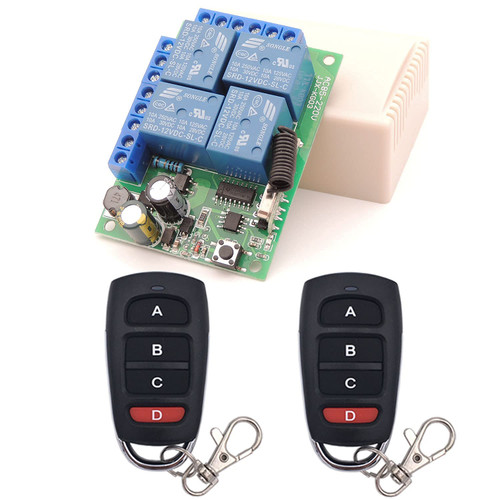 DieseRC Universal Wireless Remote Control Switch AC 110V 120V 240V 220V 10A 4 Channels RF Relay Receiver Board with 2 Transmitters for Motor Garage Door Light Electric Cylindern