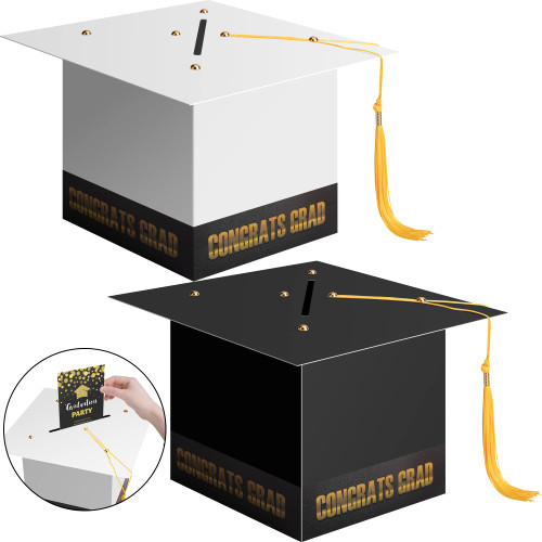 Iceyyyy Graduation Card Box with Tassel, Grad Cap Card Box for Gift Card, Graduation Cap Card Box Cards for Graduation Party Decoration (2 Pcs)