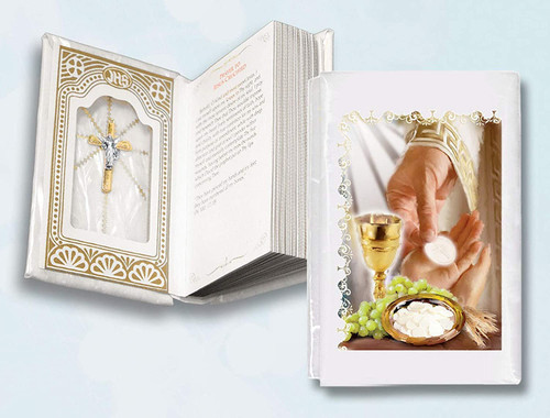 First Communion Fancy English Missal/New Testament Prayer Book with Colorful and Gold Chalice Communion Hard Cover - English