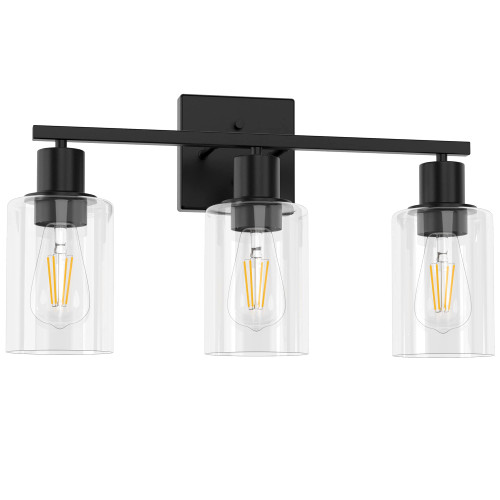 Esfos Black Vanity Lights for Bathroom with Glass Shade, Modern Vanity Light Fixtures with UL Listed, Farmhouse Wall Sconces for Bathroom/Bedroom/Mirror/Living Room/Hallway (3 Light)