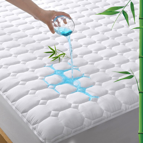 UNILIBRA Bamboo Queen Size Waterproof Mattress Protector, Breathable Quilted Fitted Mattress Pad Cover with 6"- 21" Deep Pocket, Cooling Ultra Soft Filling Mattress Topper