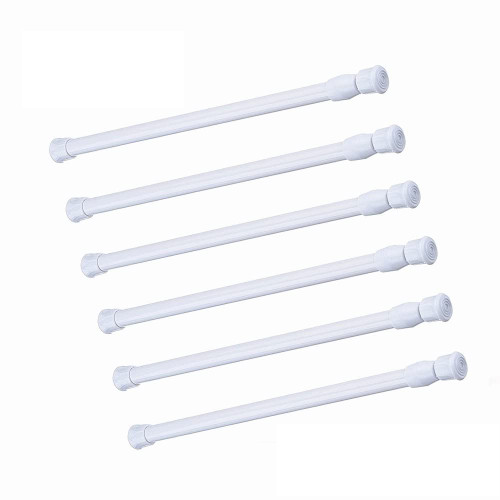6 Pack Spring Tension Curtain Rod, 23.6-43.3 Inches Tension Rods Cupboard Bars Adjustable Spring Steel Tensions Rod Shower Rod Closet Rod