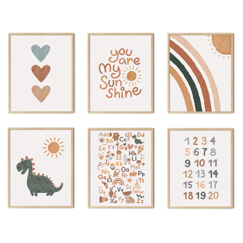 LIYAOLI Boho Nursery Decor You Are My Sunshine Unframed Art Prints Decor 8 x10 inch Set of 6 Boho Rainbow Decor for Girls Bedroom Alphabet Watercolor playroom Abc wall decor