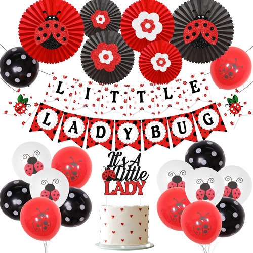 Ladybug Baby Shower Decorations for Girls Little Ladybug Banner It's a Ladybug Cake Topper Flower Paper Fans for Ladybug Theme Bday Party Supplies