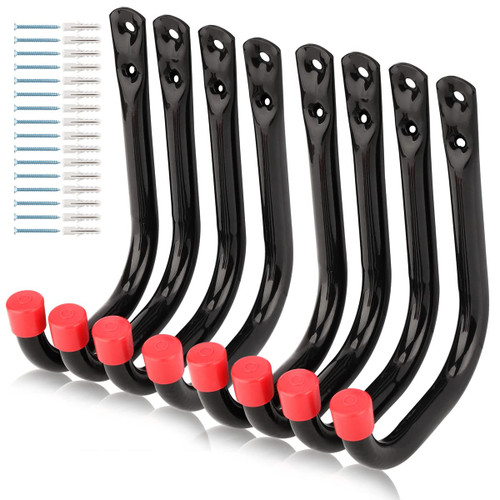 Heavy Duty Steel Garage Storage Utility Hooks, 8 Pack Wall Mount Hanging Storage Utility Naikozmo Hanger, Black and Red