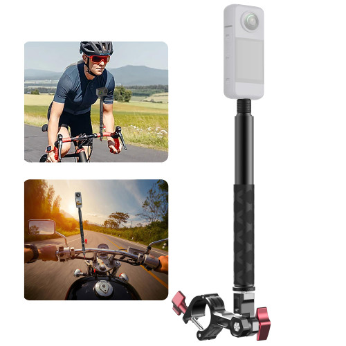 Motorcycle Bike Selfie Stick Handlebar Mount for Insta360,Motorcycle Clamp Mount Selfie Stick for Insta360 X3 X2 X ONE RS R,GoPro,Perfect for Cycling Videos,Third-Person Bike Handlebar Mount Camera